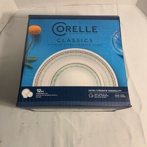 Corelle Classics 12-Piece Dinnerware Set with Blue Accents